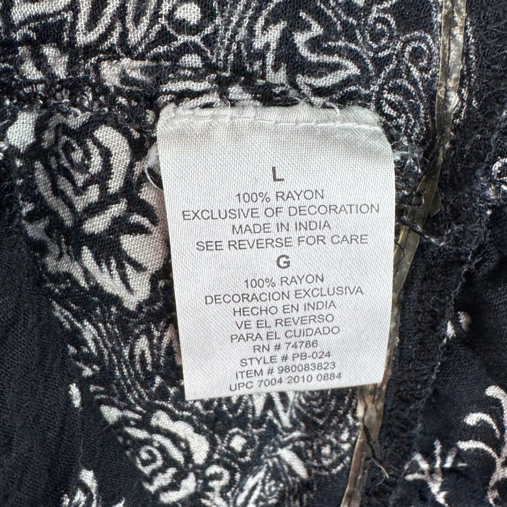 Bila Womens Black White Damask Floral Sequin Trim Ruffle Hem Tunic Top Large - Picture 5 of 8